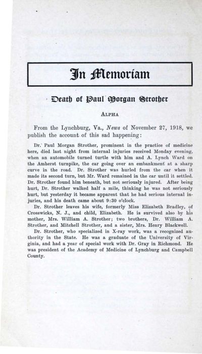 In Memoriam: Death of Paul Morgan Strother